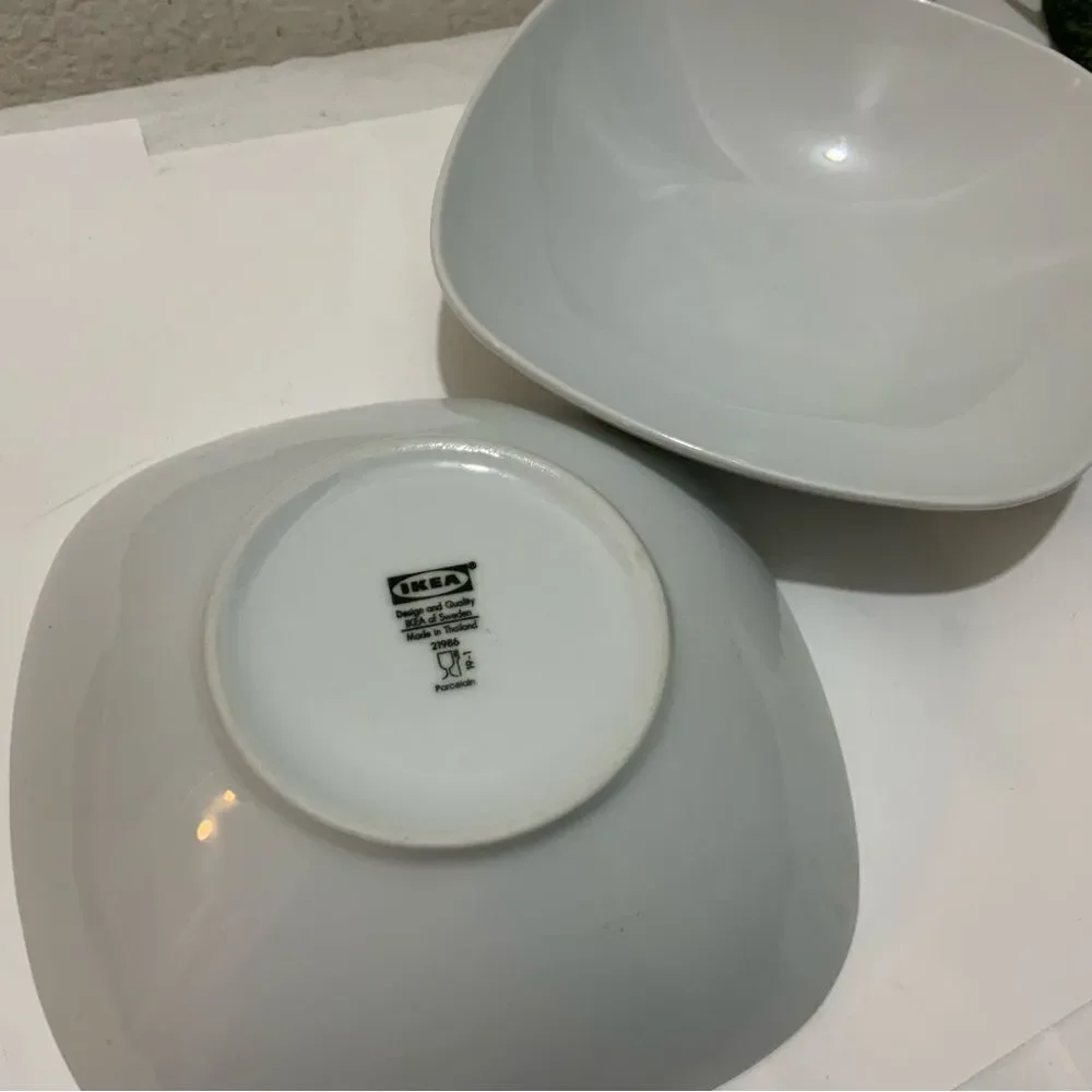 Set of 2 IKEA Square Soup Cereal Bowl Salad 8” White Porcelain 21986 Thailand G5